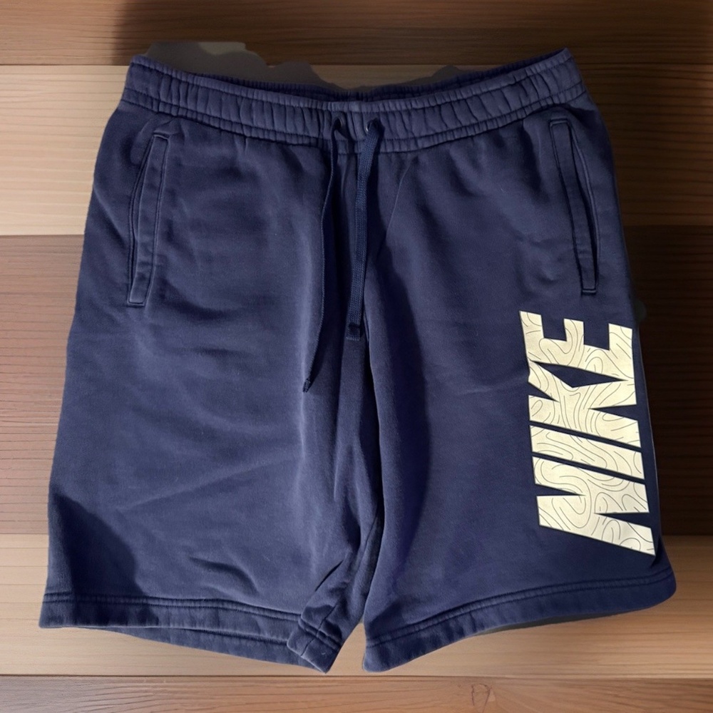 Nike Fleece Shorts Men's Large Blue Drawstring Athletic Logo